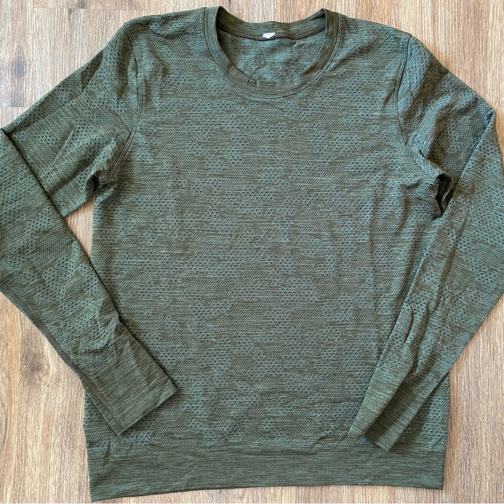 Lululemon green ‘camo’ long sleeve with perforated details